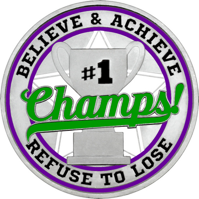 Green "Champs!" with Purple Outer Circular Borders